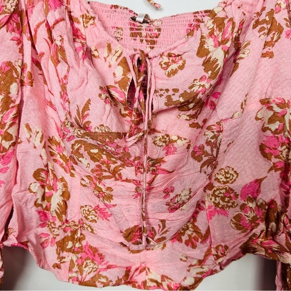 Free People NWT Floral Hilary Puff Sleeve Square Neck Top Pink Small OB1569574 - Picture 8 of 11